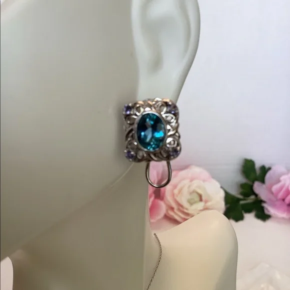 10k LONDON BLUE TOPAZ LEVERBACK EARRINGS - Picture 5 of 5